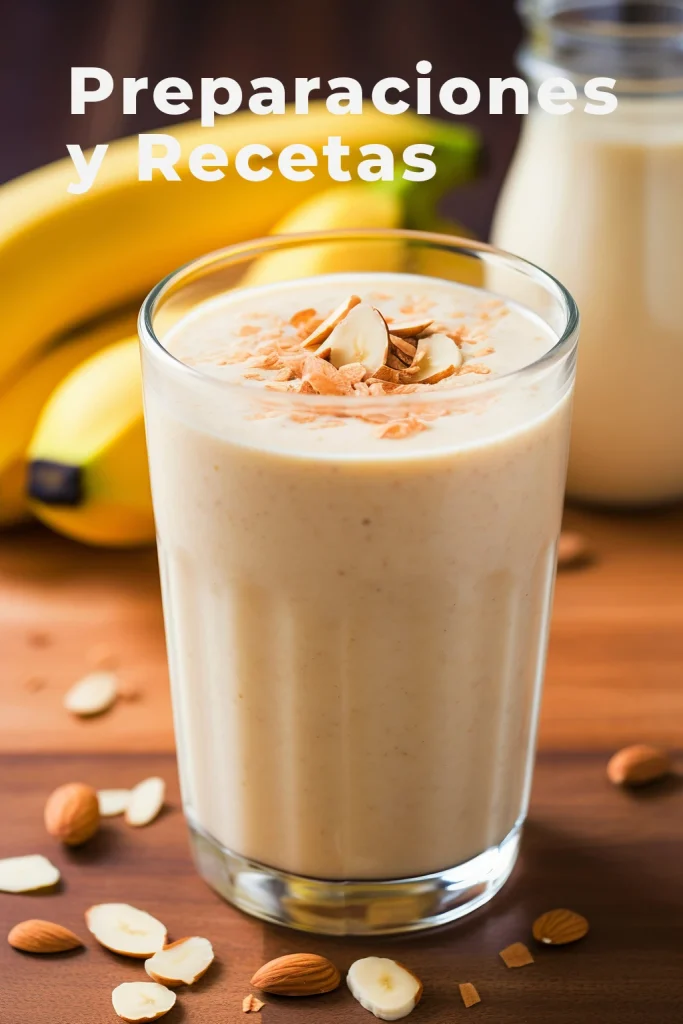 Vaso de batido natural con plátano y almendras, ejemplo de preparación con Sea Moss en Chile